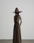 DOINDULGE Halter Cowl Neck Embroidered Maxi Dress