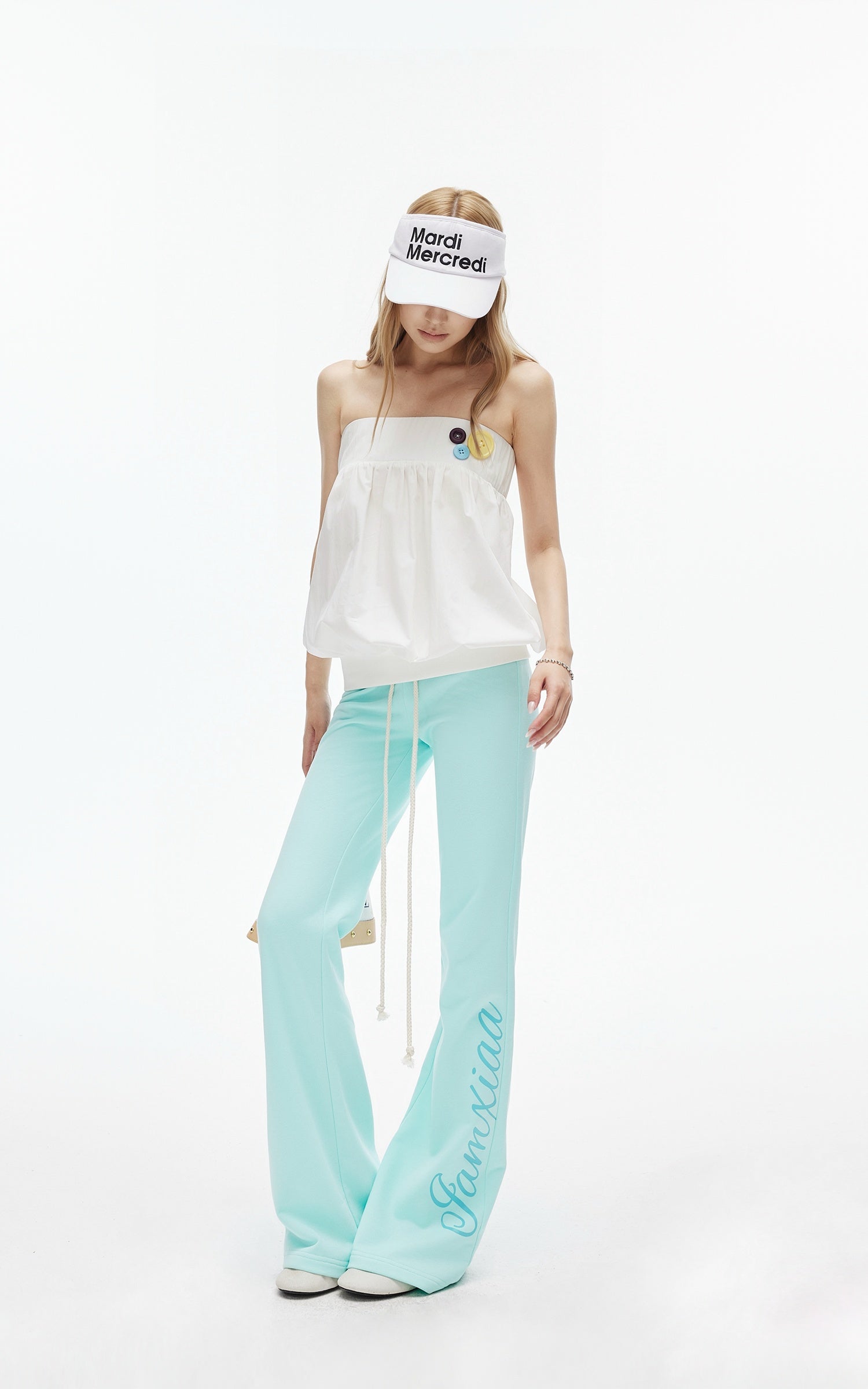 IAMXIAA Mint Script Logo Low-Rise Flared Pants