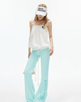 IAMXIAA Mint Script Logo Low-Rise Flared Pants