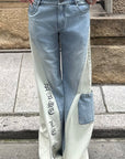 Rase le sol Color-Block Patchwork Wide-Leg Denim Pants
