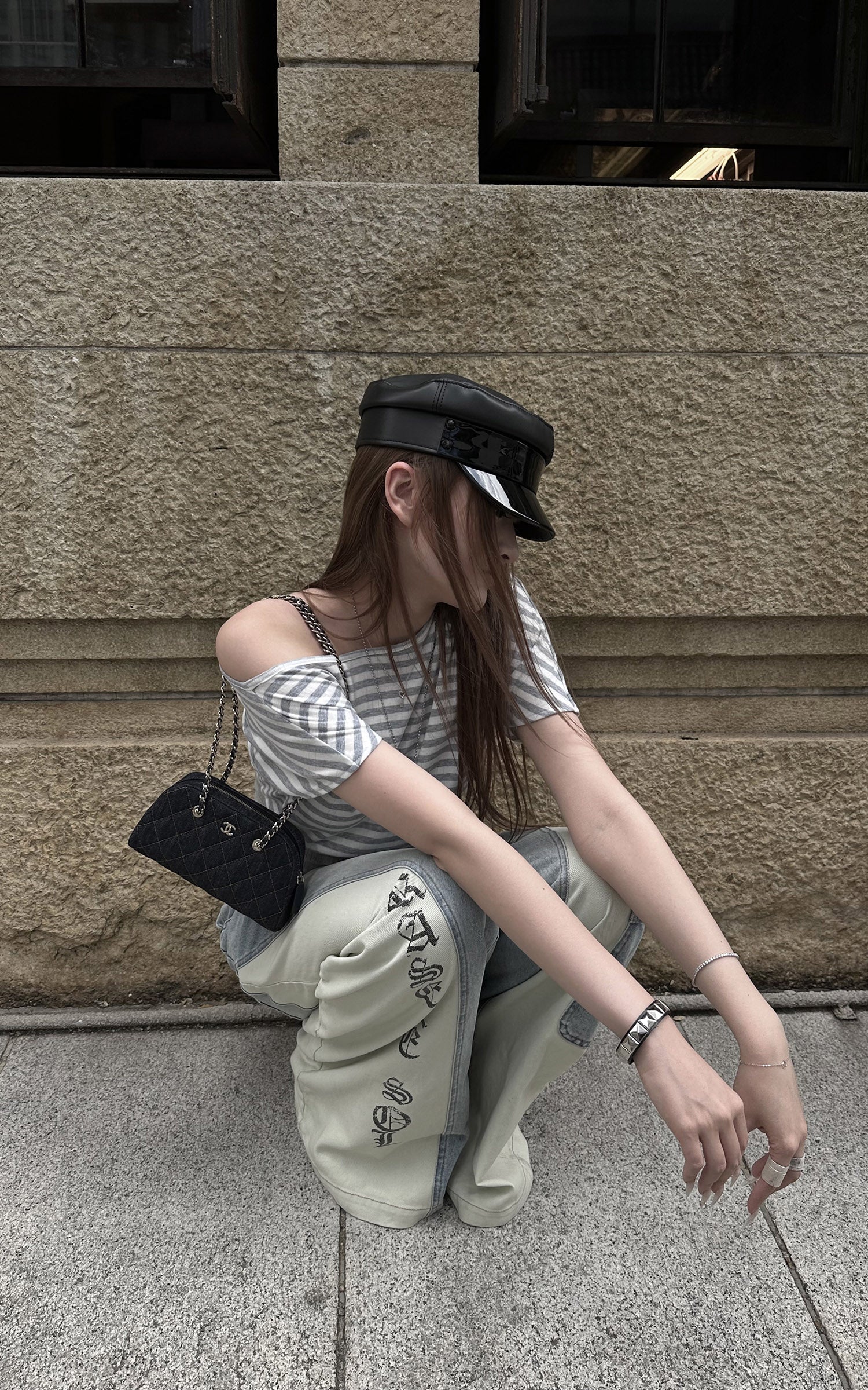Rase le sol Color-Block Patchwork Wide-Leg Denim Pants
