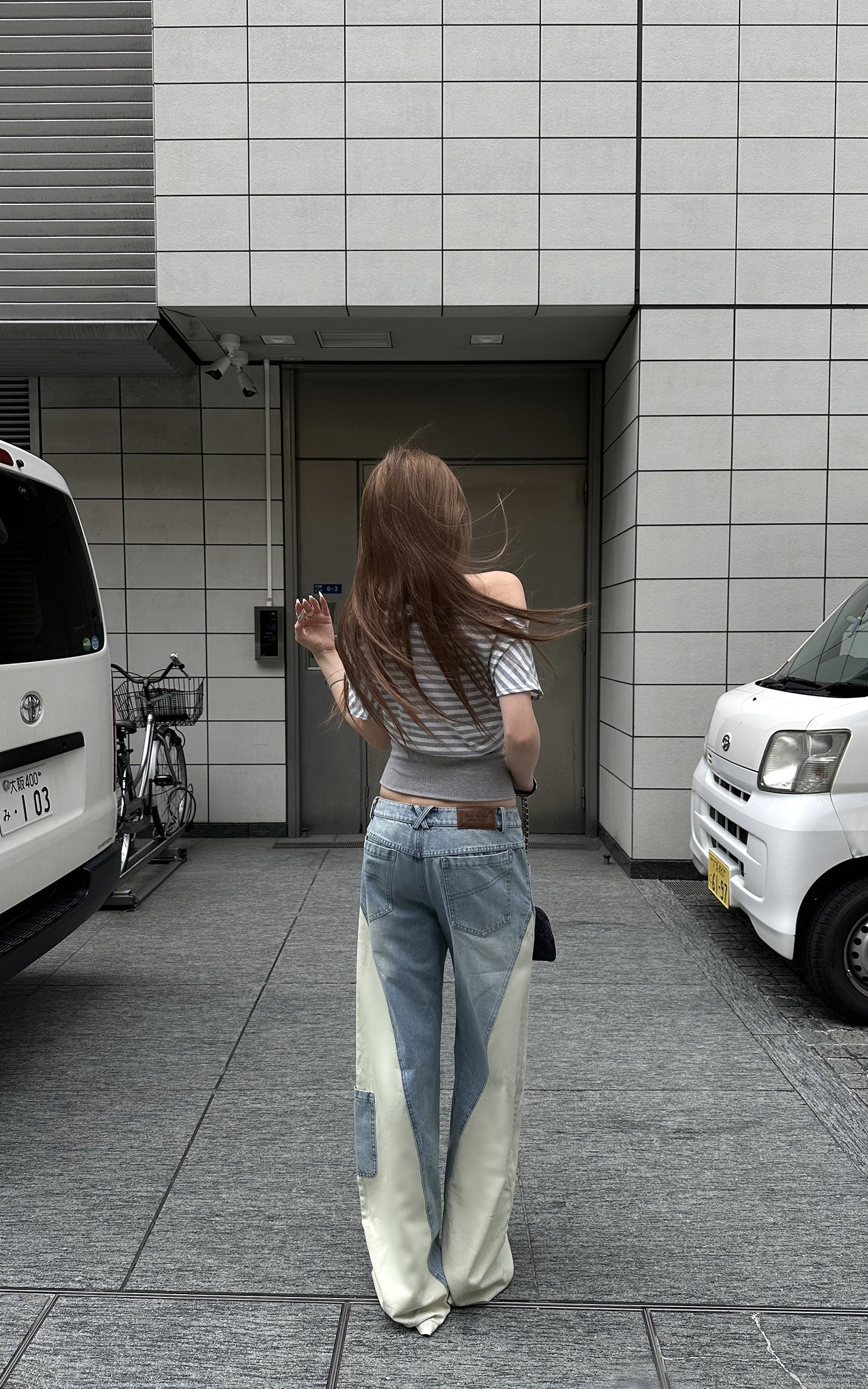 Rase le sol Color-Block Patchwork Wide-Leg Denim Pants