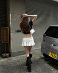 Rase le sol Folded Waist Pleated Mini Skirt