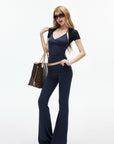 IAMXIAA Y2K Backless Halter Top & Low Rise Ruched Flare Pants Set