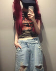 Rase le sol Low-Rise Asymmetric Waist Distressed Denim Pants