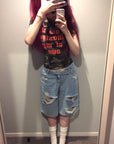 Rase le sol Low-Rise Asymmetric Waist Distressed Denim Pants