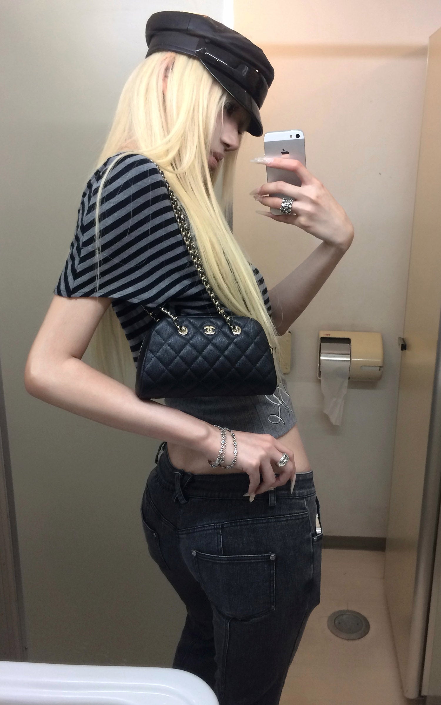 Rase le sol Off-Shoulder Striped Paneled Waist Top