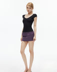 IAMXIAA Low-Rise Belted Micro Mini Skirt in Plum Purple