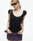 IAMXIAA Soft Stretch V-Neck Body-Hugging Cap Sleeve Top