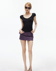 IAMXIAA Low-Rise Belted Micro Mini Skirt in Plum Purple