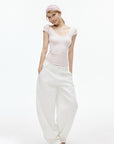 IAMXIAA Soft Stretch V-Neck Body-Hugging Cap Sleeve Top