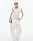 IAMXIAA Soft Stretch V-Neck Body-Hugging Cap Sleeve Top