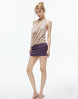 IAMXIAA Low-Rise Belted Micro Mini Skirt in Plum Purple