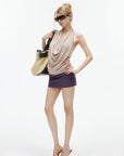 IAMXIAA Low-Rise Belted Micro Mini Skirt in Plum Purple