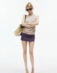 IAMXIAA Low-Rise Belted Micro Mini Skirt in Plum Purple