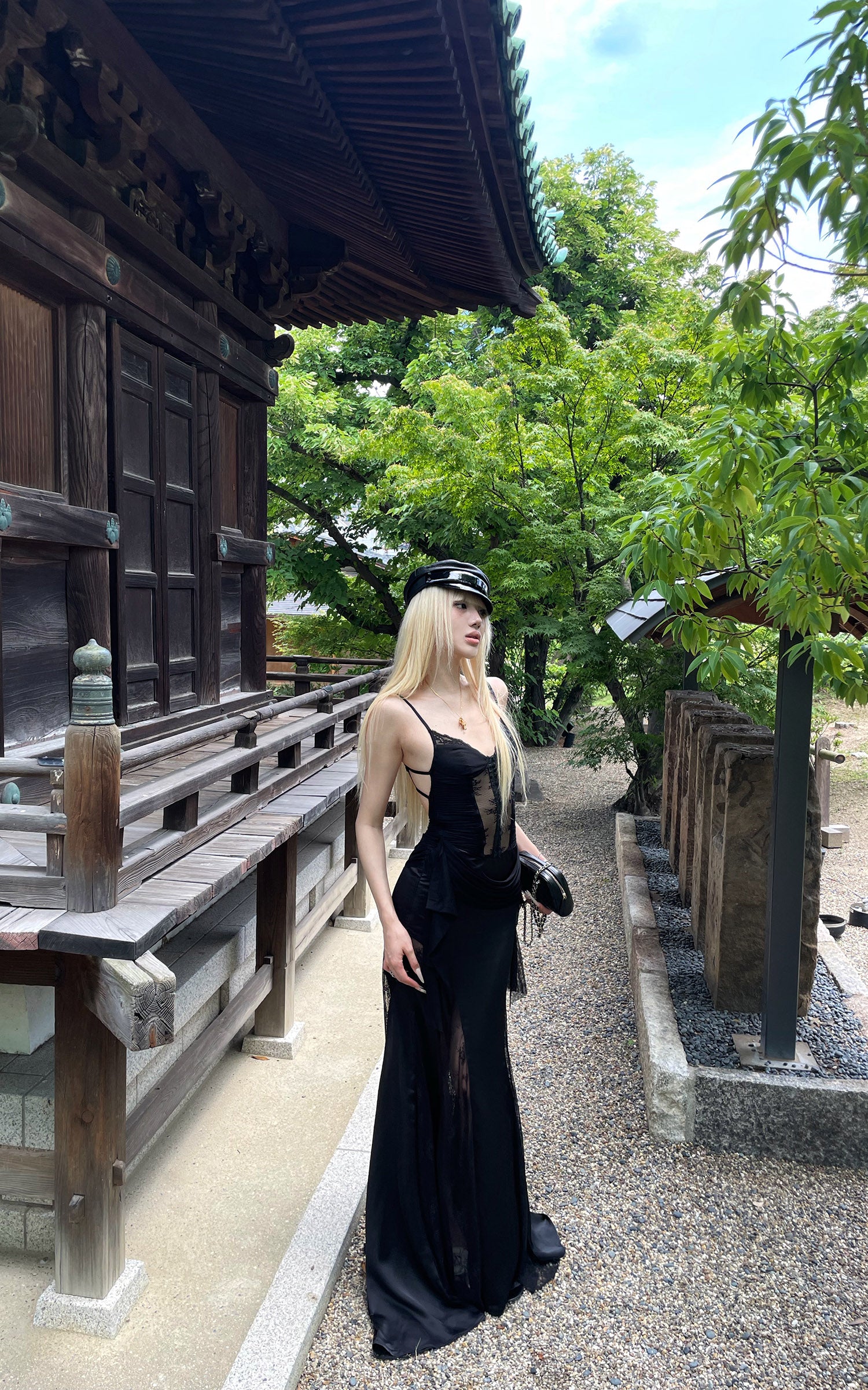 Rase le sol Sheer Lace Paneled Slip Maxi Dress