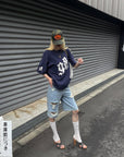 Rase le sol Gothic Number Appliqué Washed Oversized T-Shirt