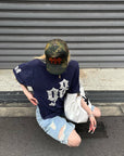 Rase le sol Gothic Number Appliqué Washed Oversized T-Shirt