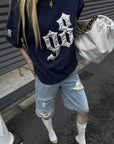 Rase le sol Gothic Number Appliqué Washed Oversized T-Shirt