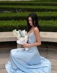 ROVENTE Lace-Up Satin Maxi Dress