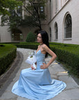 ROVENTE Lace-Up Satin Maxi Dress