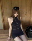 Rase le sol Open Back Halter Knit Mini Dress