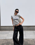 ROVENTE Vintage Grey Fitted Baby Tee with Statement Graphic