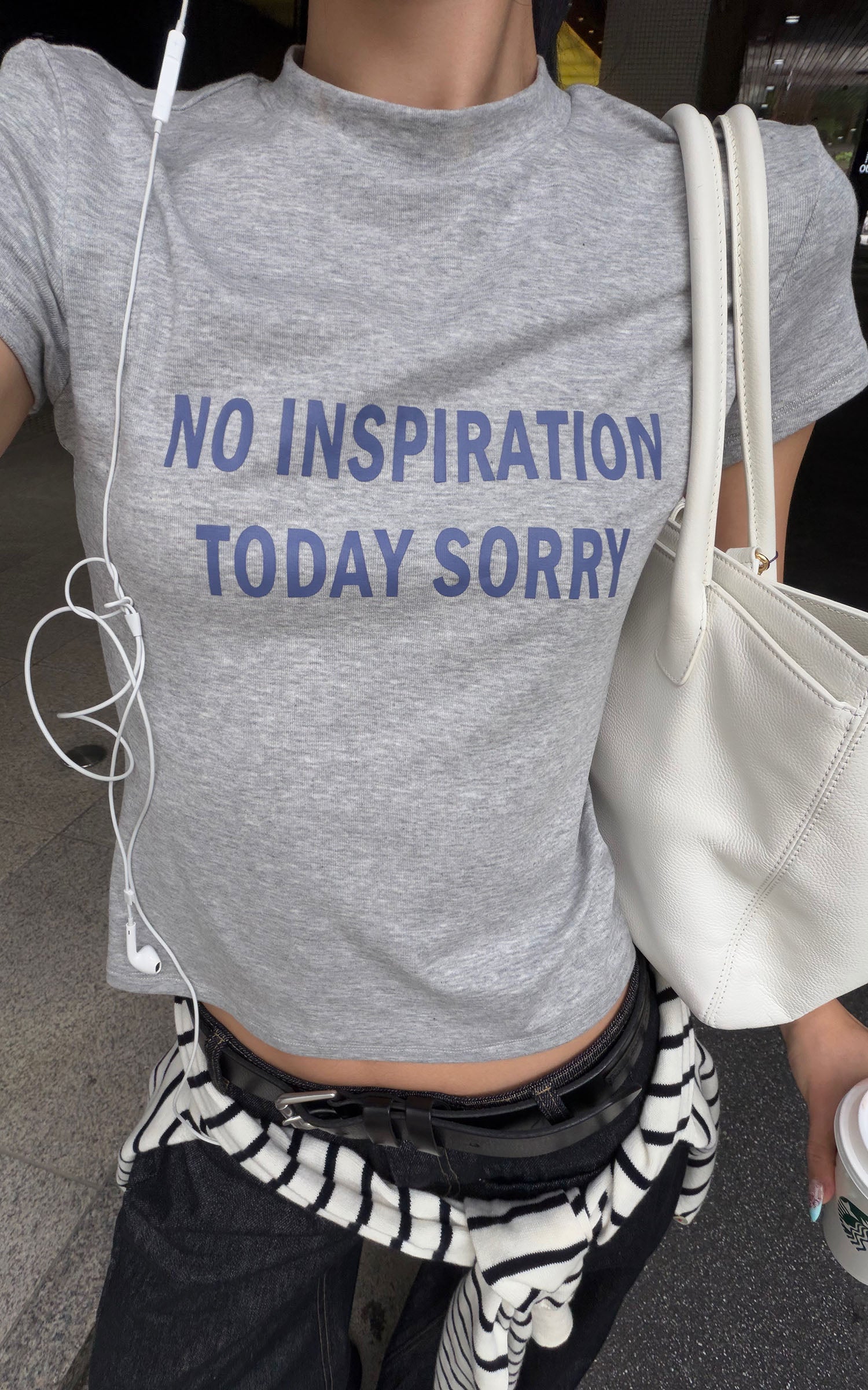 ROVENTE Vintage Grey Fitted Baby Tee with Statement Graphic