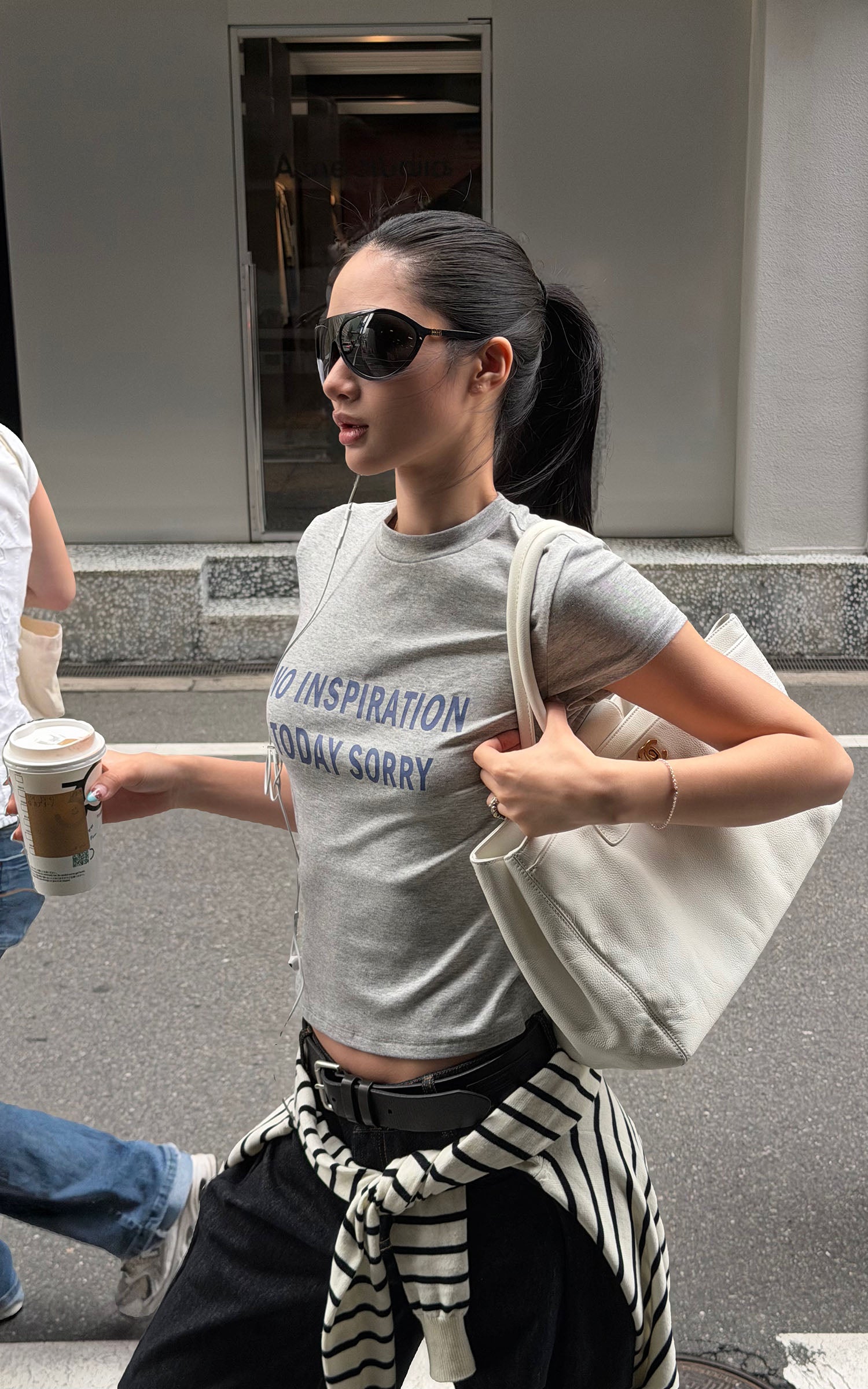 ROVENTE Vintage Grey Fitted Baby Tee with Statement Graphic