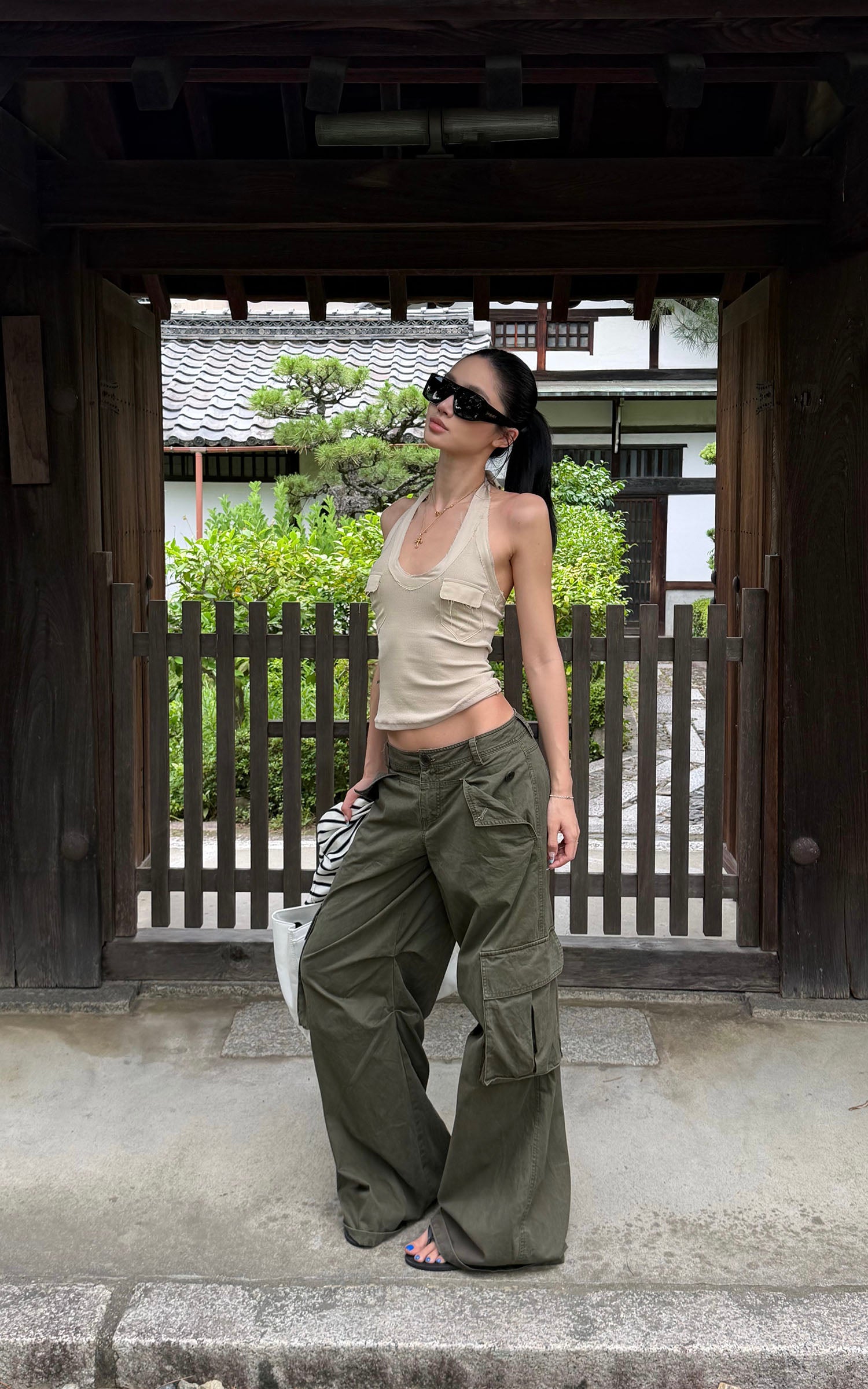 ROVENTE 워시드 유틸리티 와이드 레그 카고 팬츠