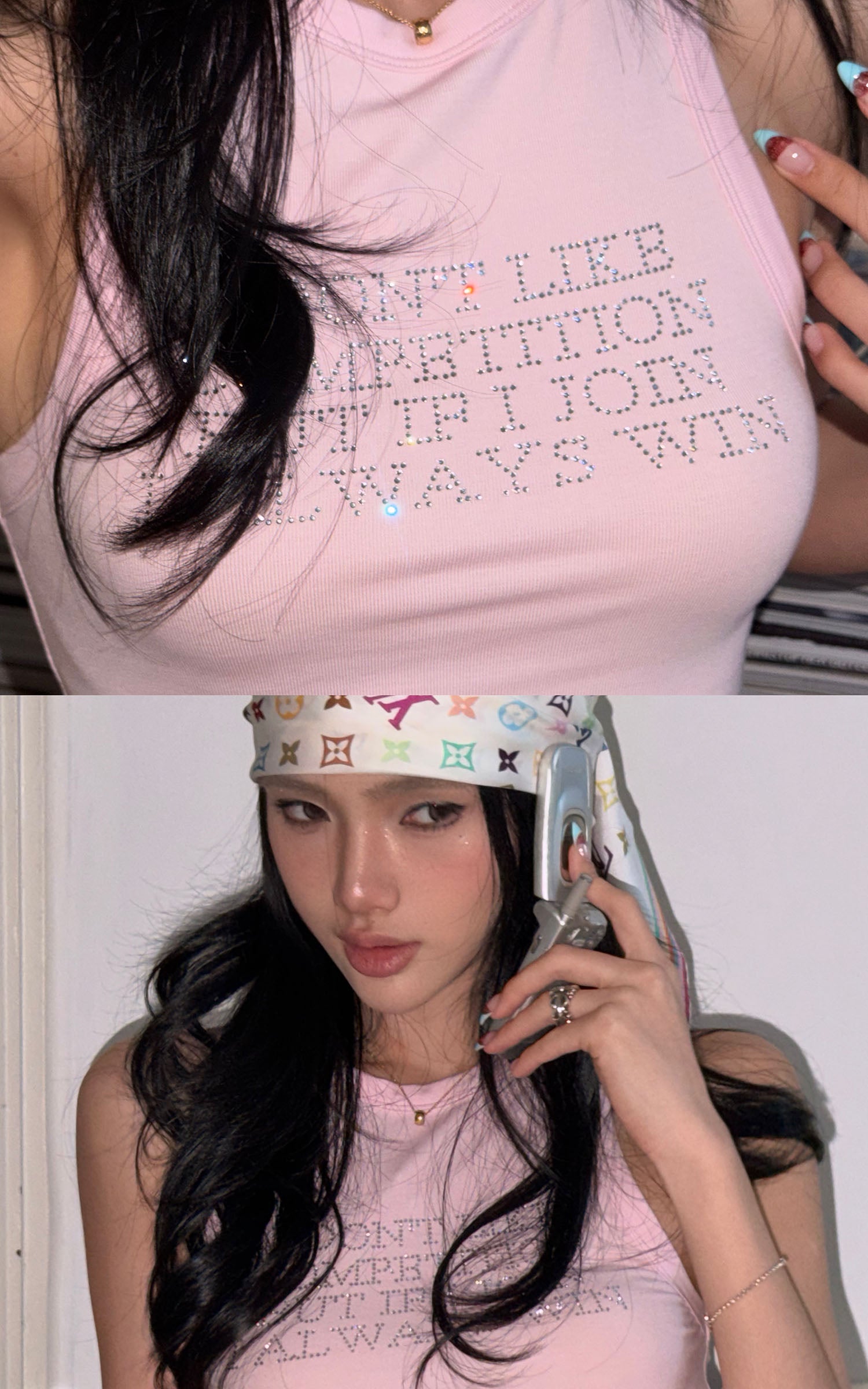 ROVENTE Crystal Slogan Racer Tank