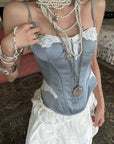 WARDEN EDGE Lace Trim Satin Corset Top