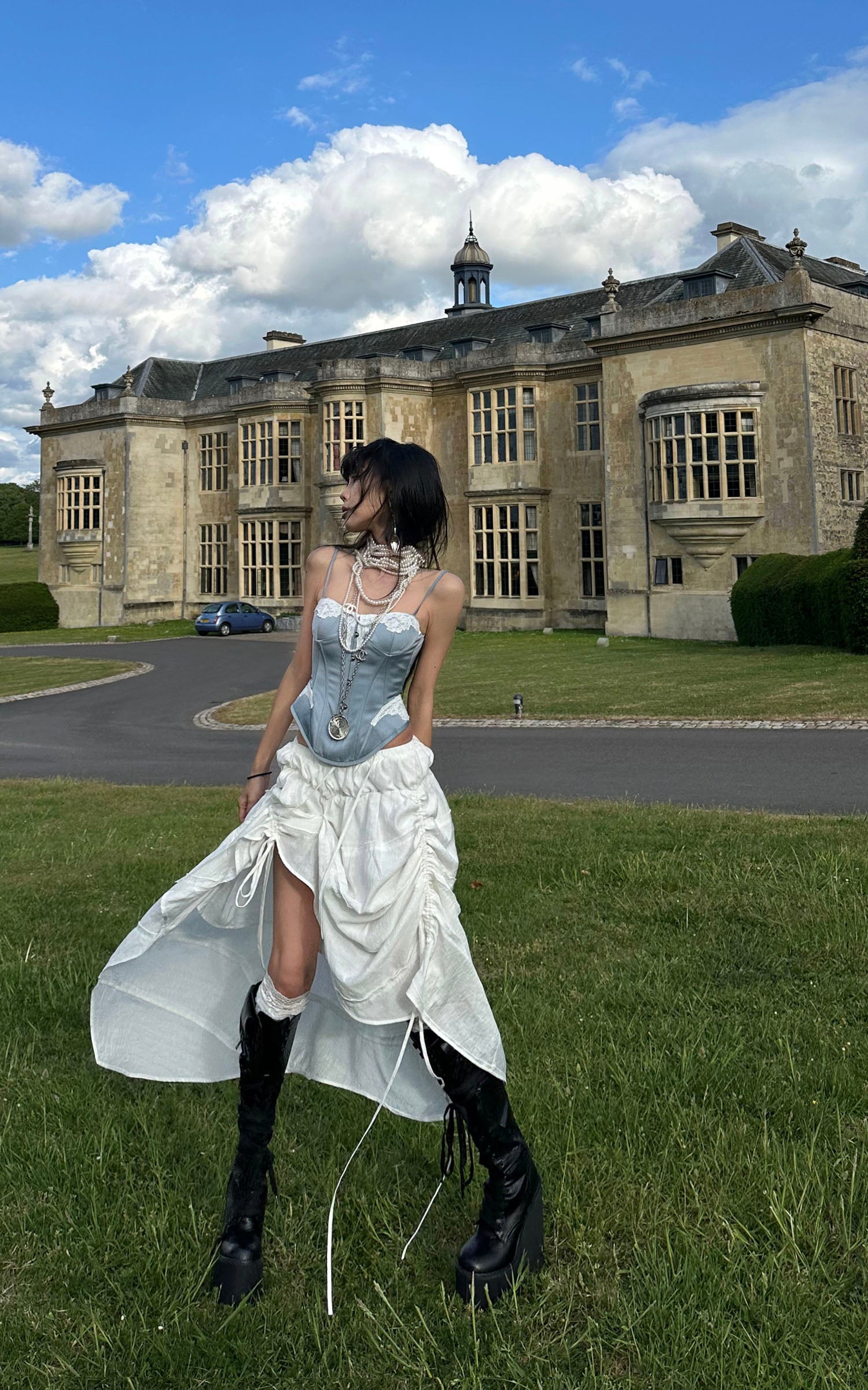 WARDEN EDGE Lace Trim Satin Corset Top