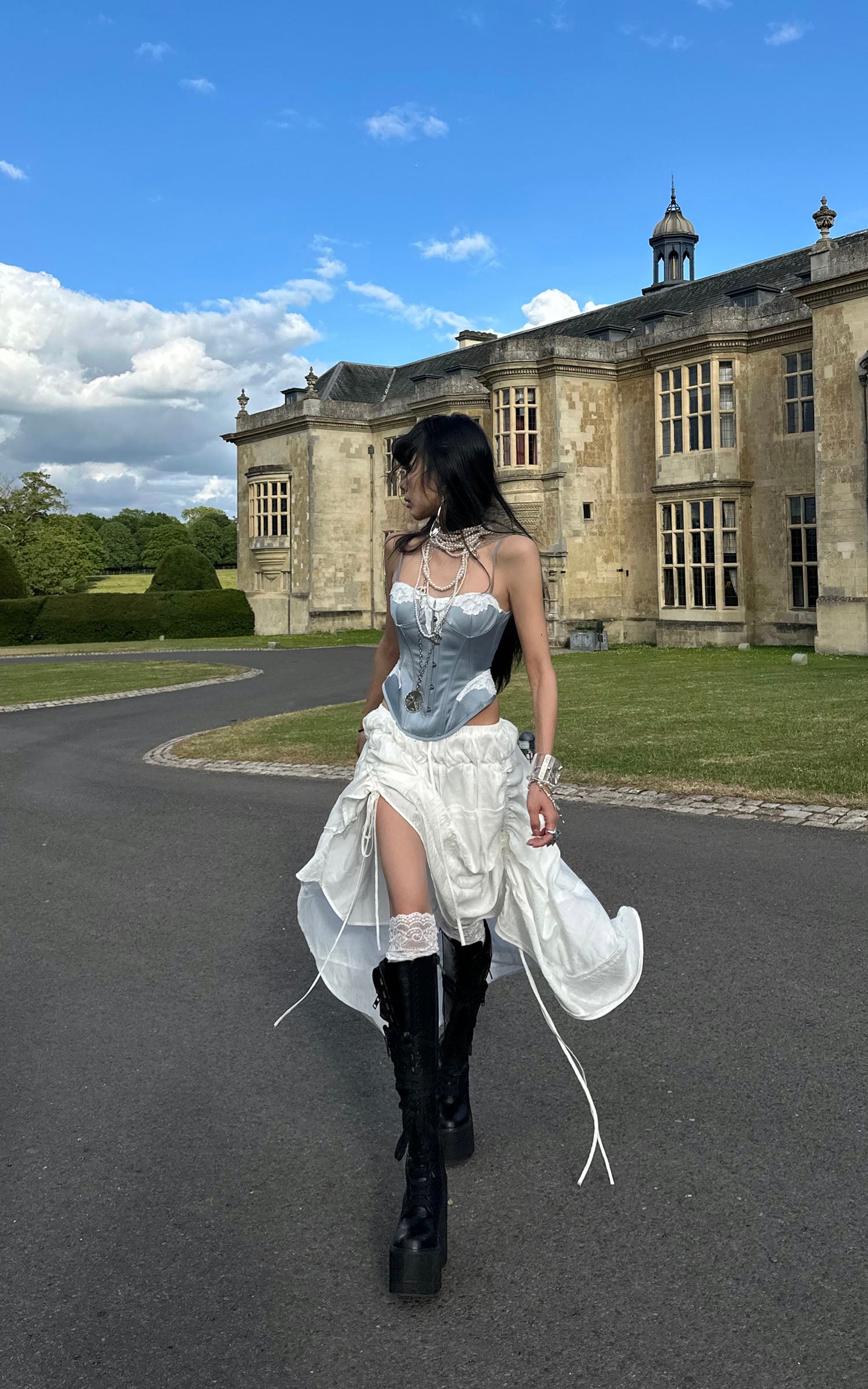WARDEN EDGE Lace Trim Satin Corset Top
