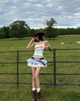 WARDEN EDGE Gingham Lace-Layered Bubble Mini Skirt