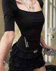 WARDEN EDGE Tiered Lace Ruffle Layered Mini Skirt