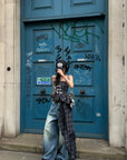 WARDEN EDGE Plaid Graphic Asymmetrical Draped Corset Top