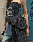 WARDEN EDGE Plaid Graphic Asymmetrical Draped Corset Top