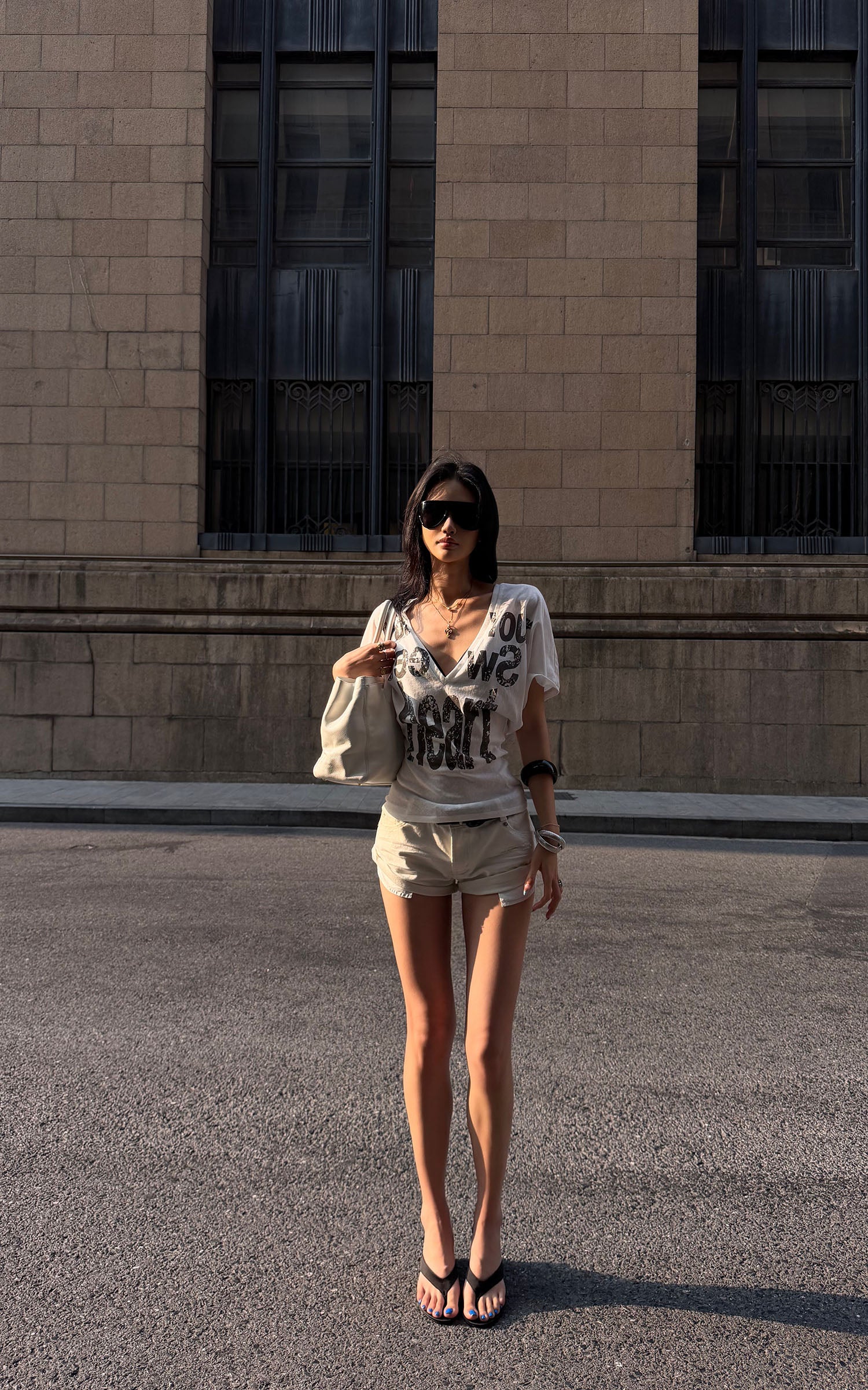 ROVENTE Layered Lace Bralette and Deep V Draped Graphic Tee Two-Piece Set