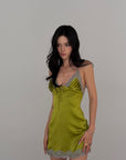 ROVENTE Lace Trim Satin Mini Dress