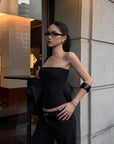 ROVENTE Black Strapless Mesh Corset Top