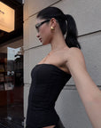 ROVENTE Black Strapless Mesh Corset Top