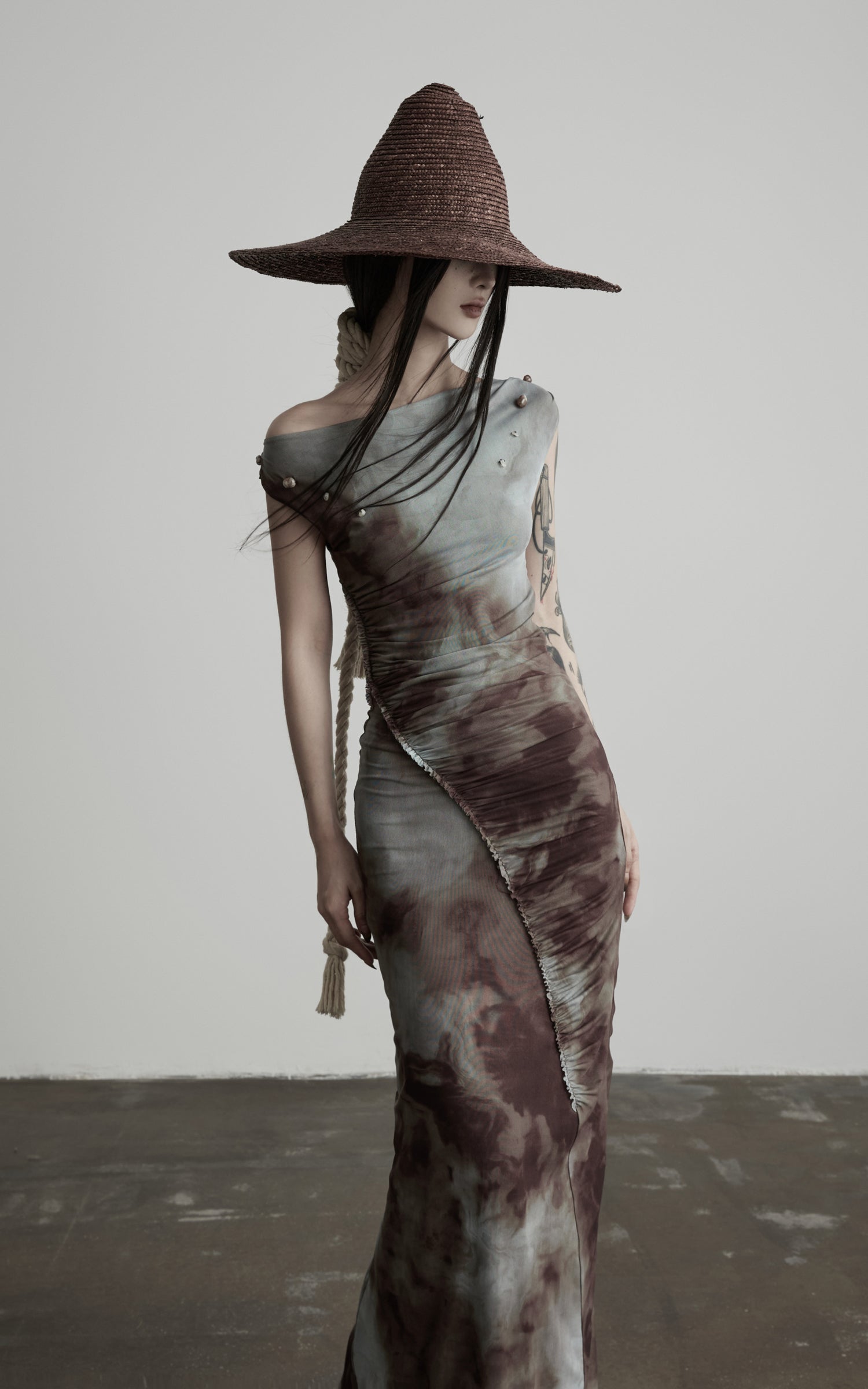 DOINDULGE Off Shoulder Ruched Mesh Maxi Dress