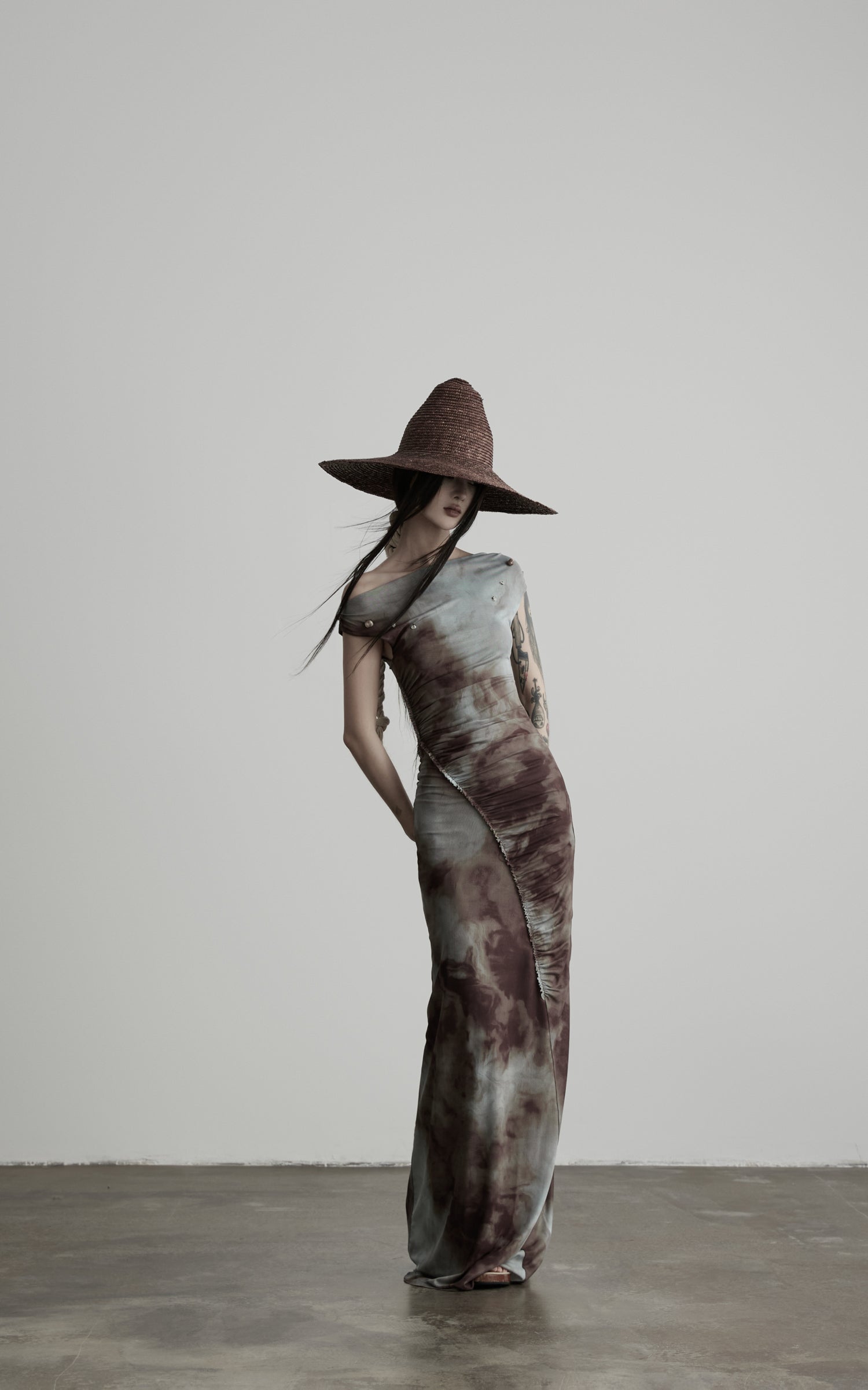DOINDULGE Off Shoulder Ruched Mesh Maxi Dress