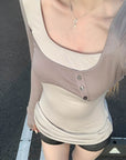 Rase le sol Layered Panel Fitted Long Sleeve T-Shirt