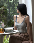 Hydrae Striped Lace-Trim Square Neck Cami Top