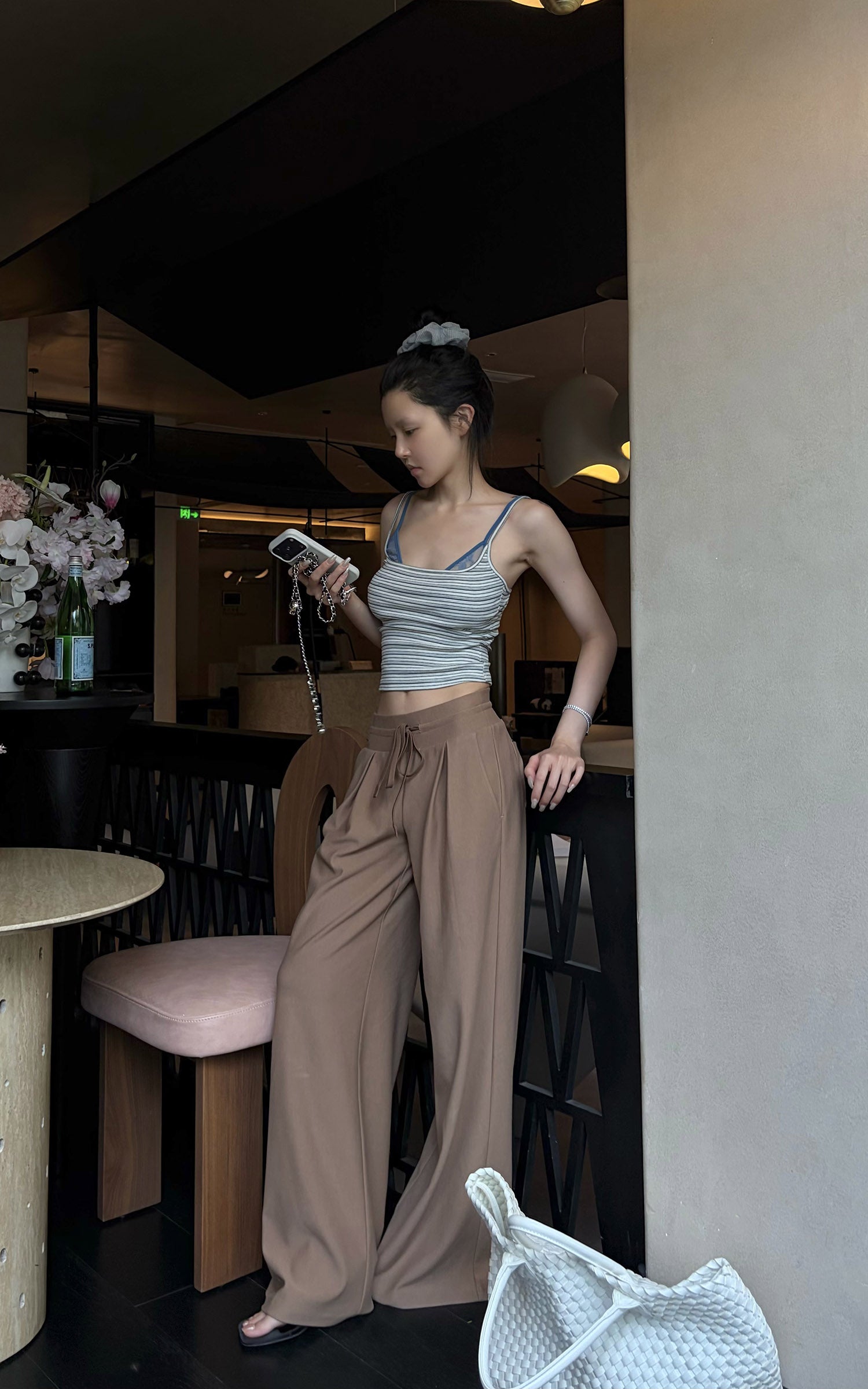 Hydrae Striped Lace-Trim Square Neck Cami Top