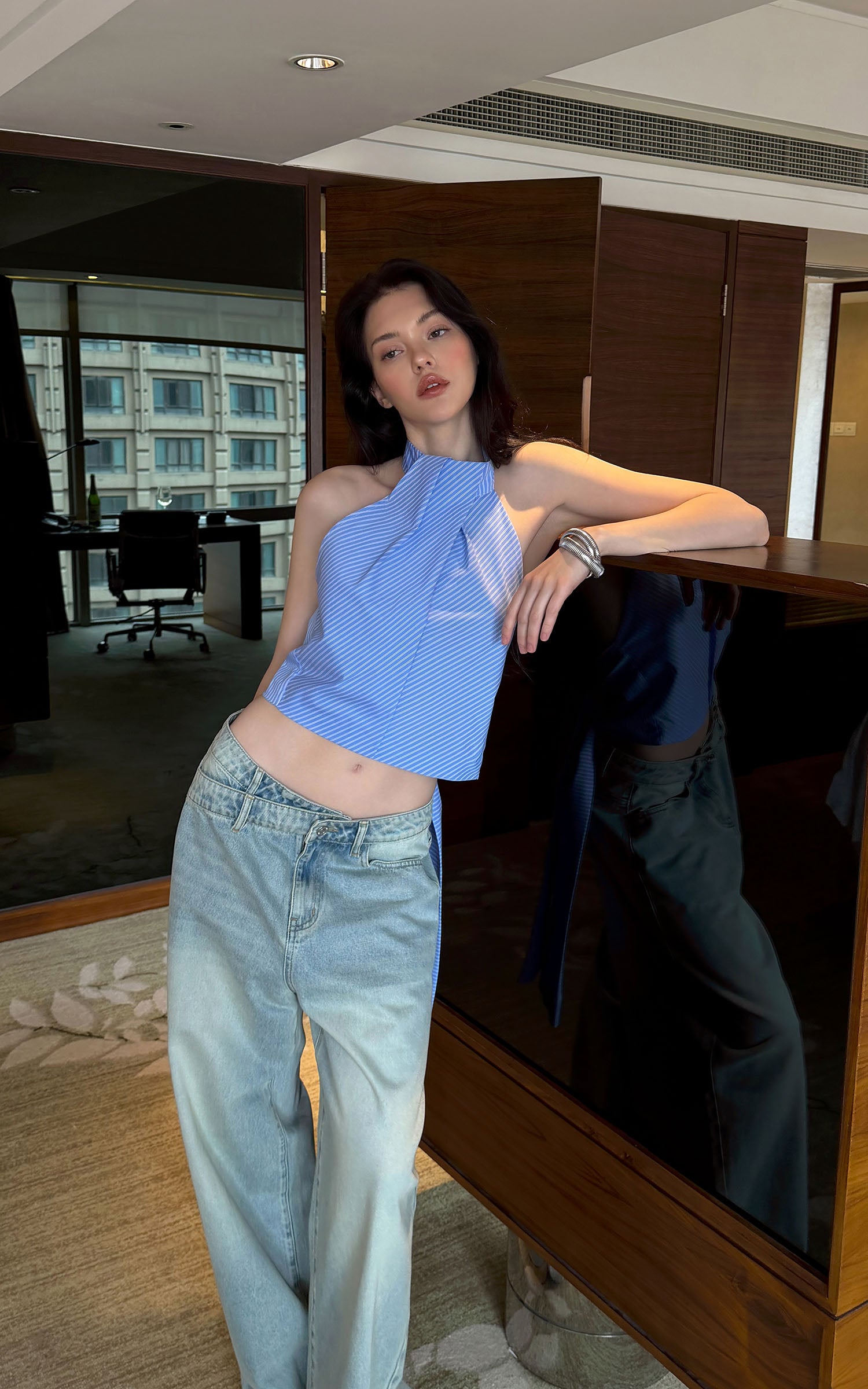 0122stepll Relaxed Wide-Leg Denim Trousers