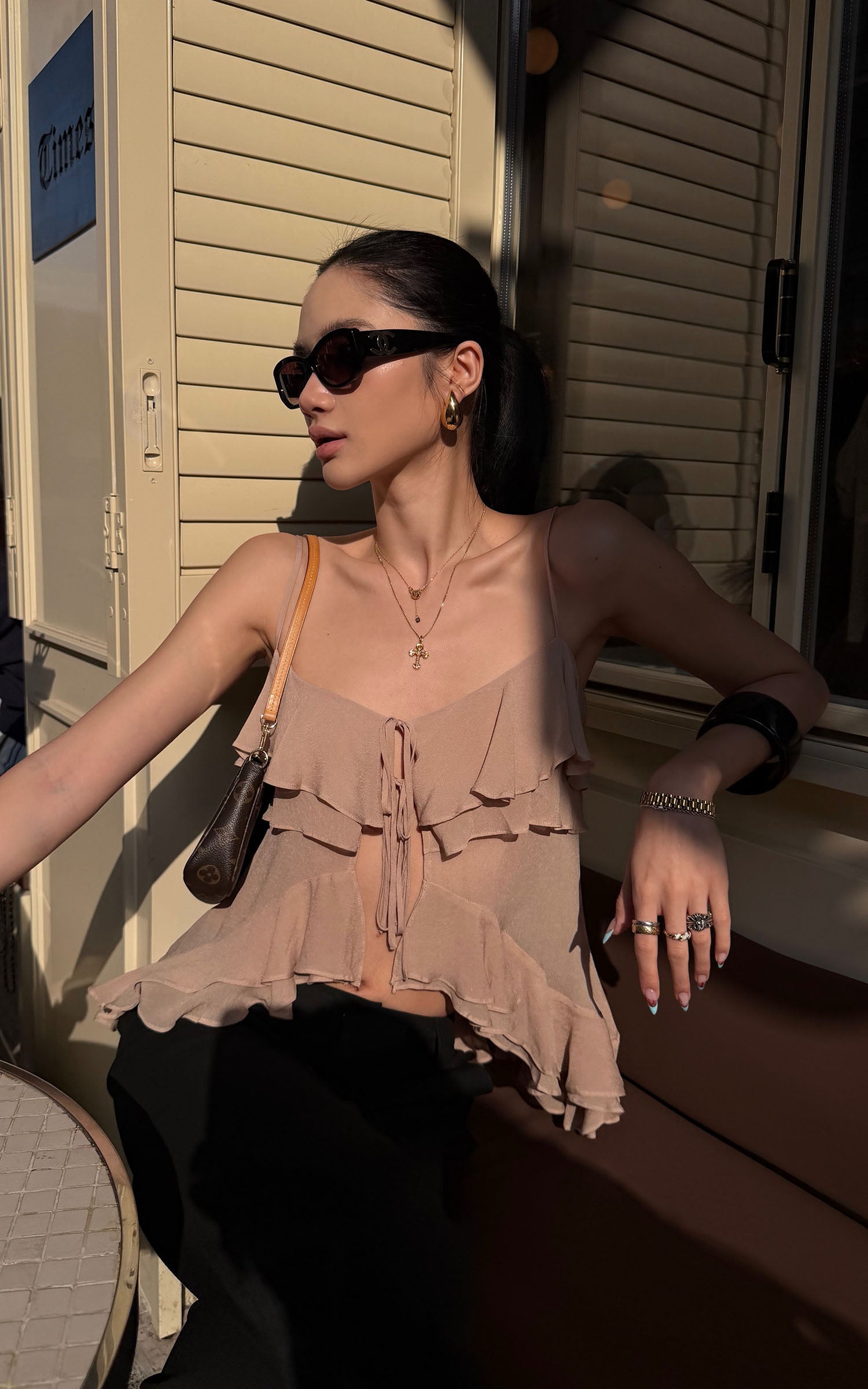 ROVENTE Blush Ruffle Tie Cami Top