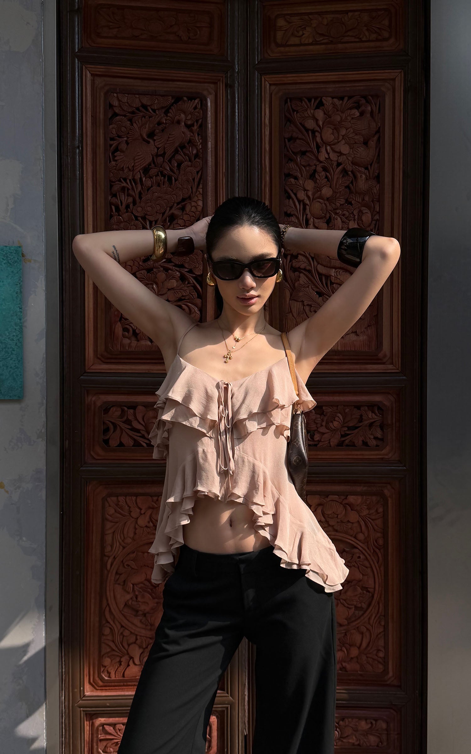 ROVENTE Blush Ruffle Tie Cami Top